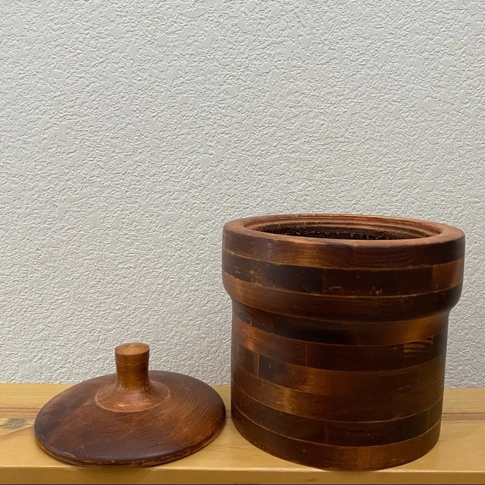 Vintage Baribocraft Teak & Maple Wood Ice Bucket Made in Canada NO Liner